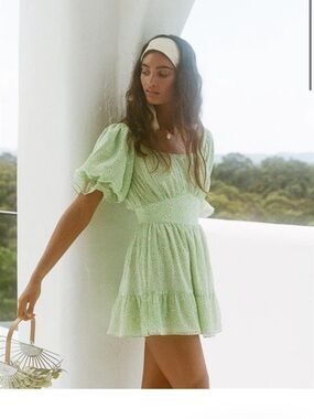 Sabo Skirt Avery Pastel Green Puff-Sleeve Mini Dress